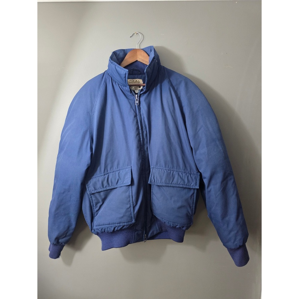 Vintage Cabelas Blue Down Filled Bomber Jacket Mens XL Puffy Quilted Coat